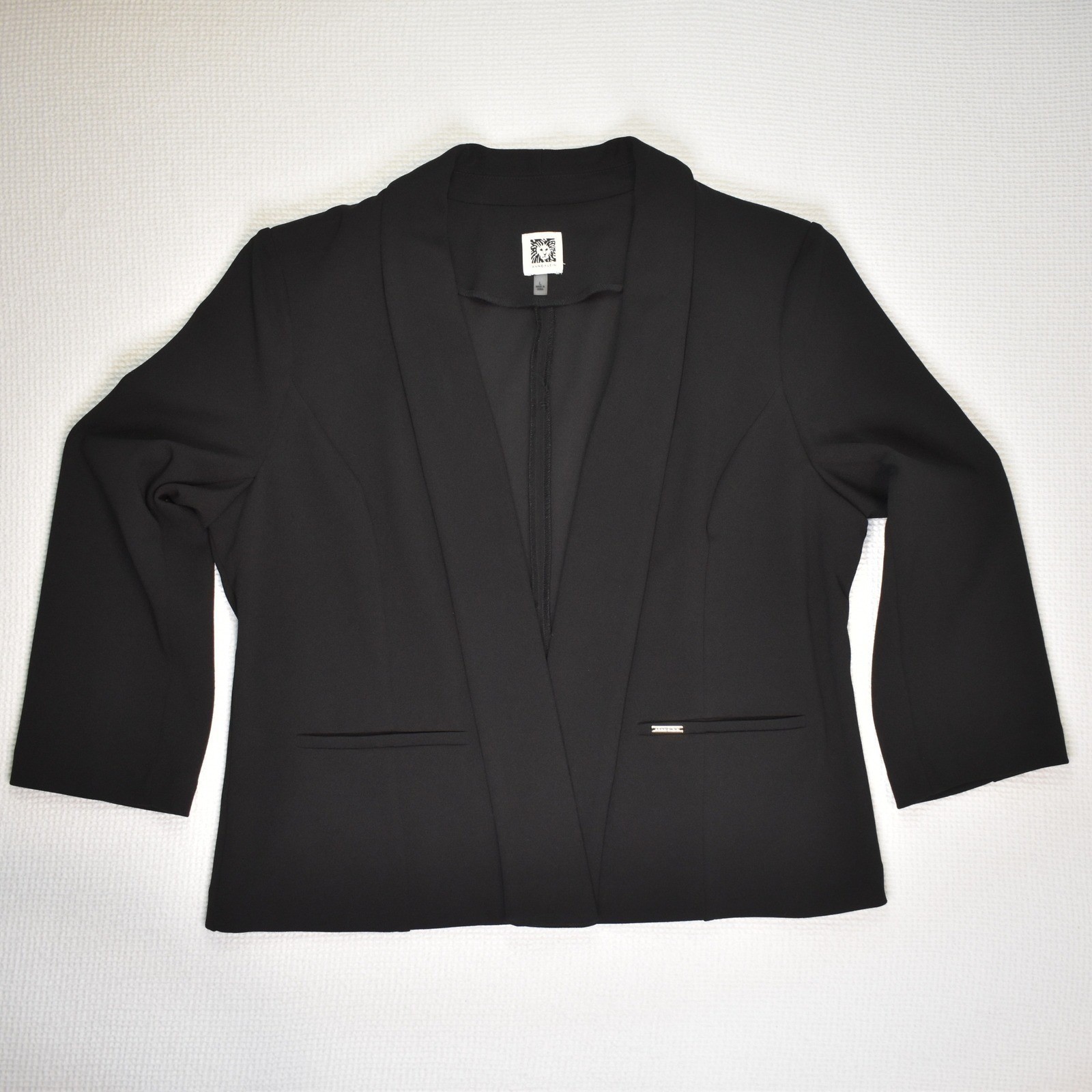 Anne Klein Womens Black Shawl Collar Open Front 3/4 Sleeve Blazer Jacket Size L