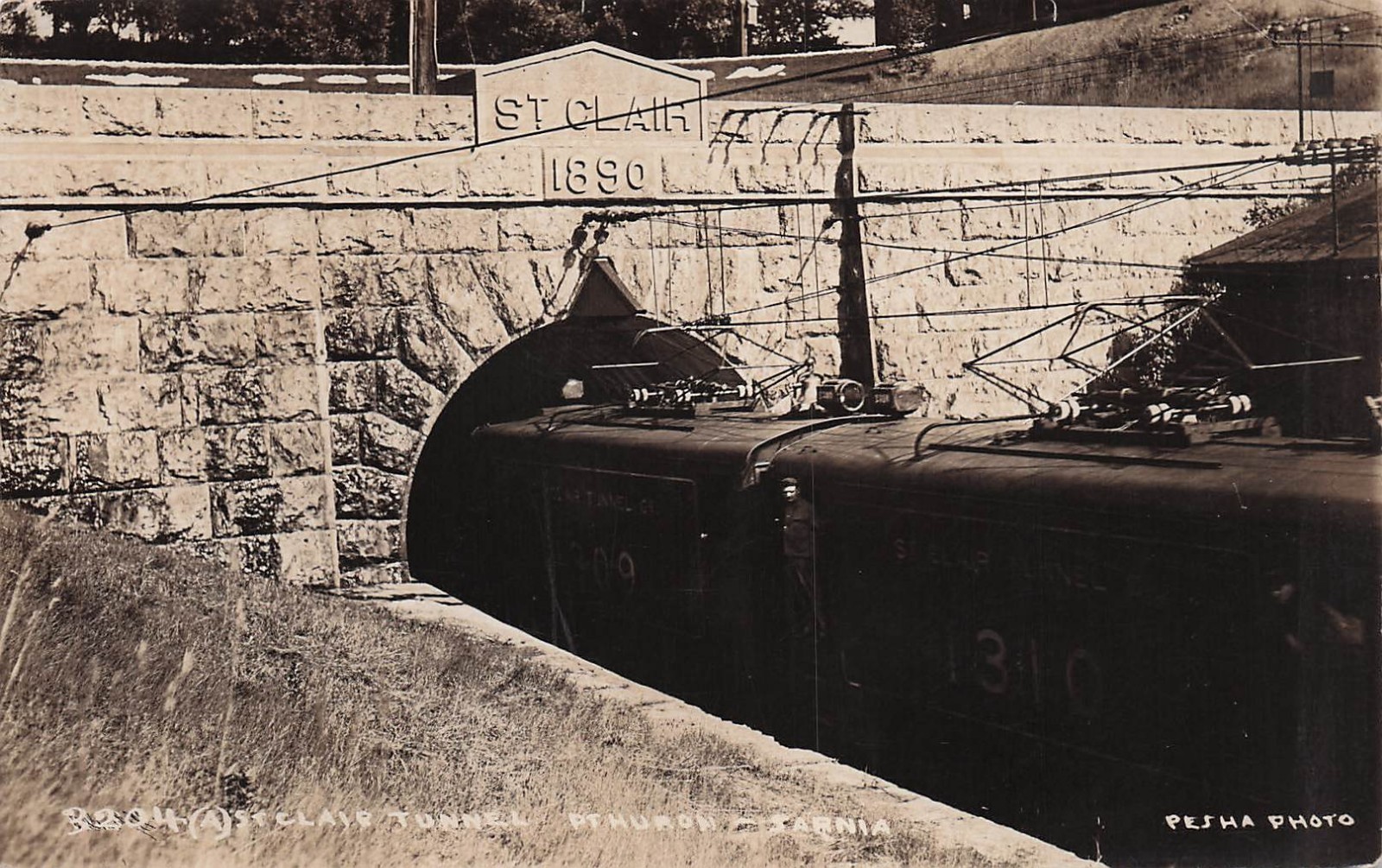 RPPC Port Huron Michigan Sarnia Ontario St Clair Train Tunnel Photo Postcard 28A