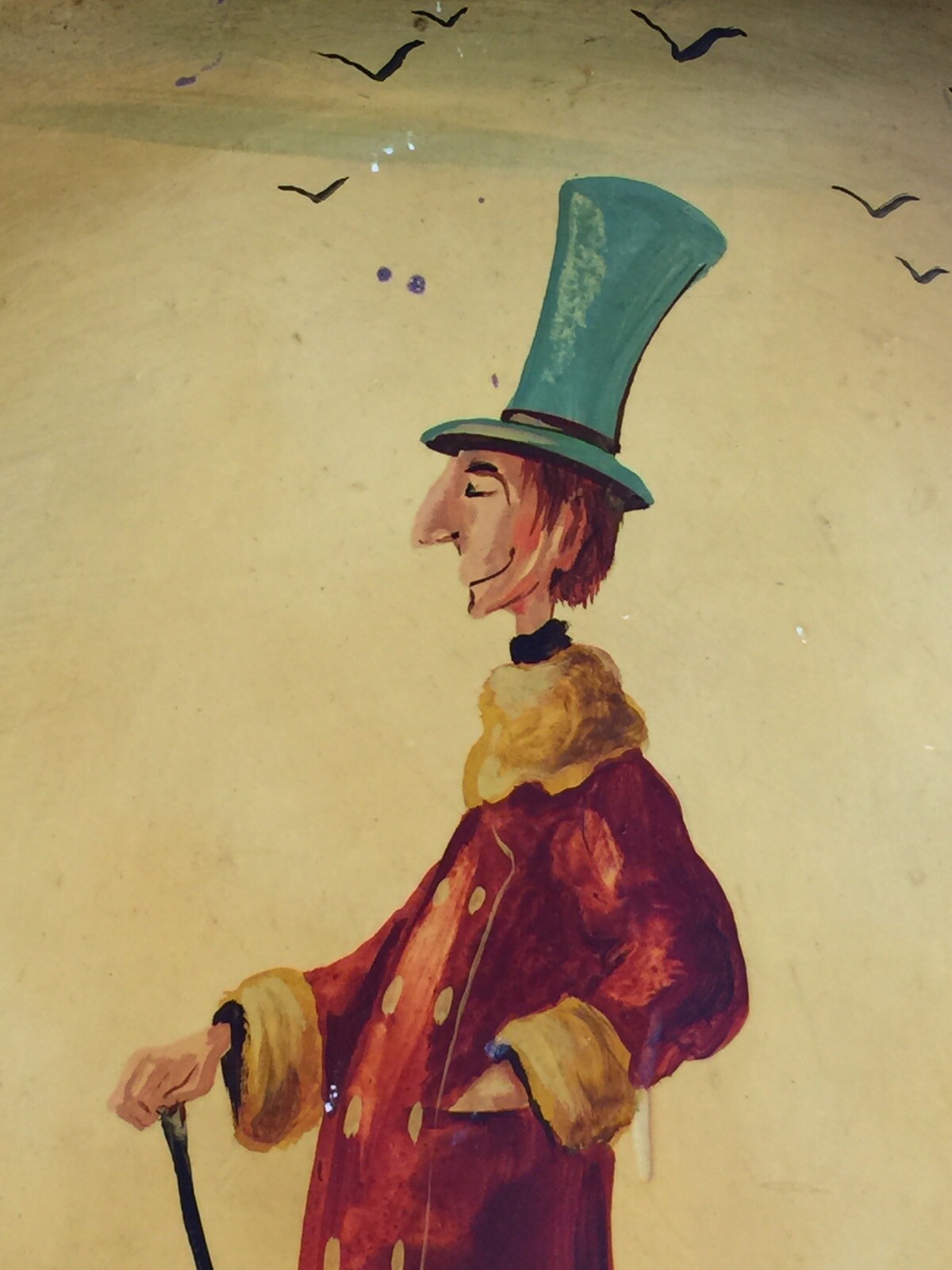 Unique Character Hand Painted Metal Tray Gentleman Top Hat Peter Ompir •Signed• Unique Character Hand Painted Metal Tray Gentleman Top Hat Peter Ompir •Signed•