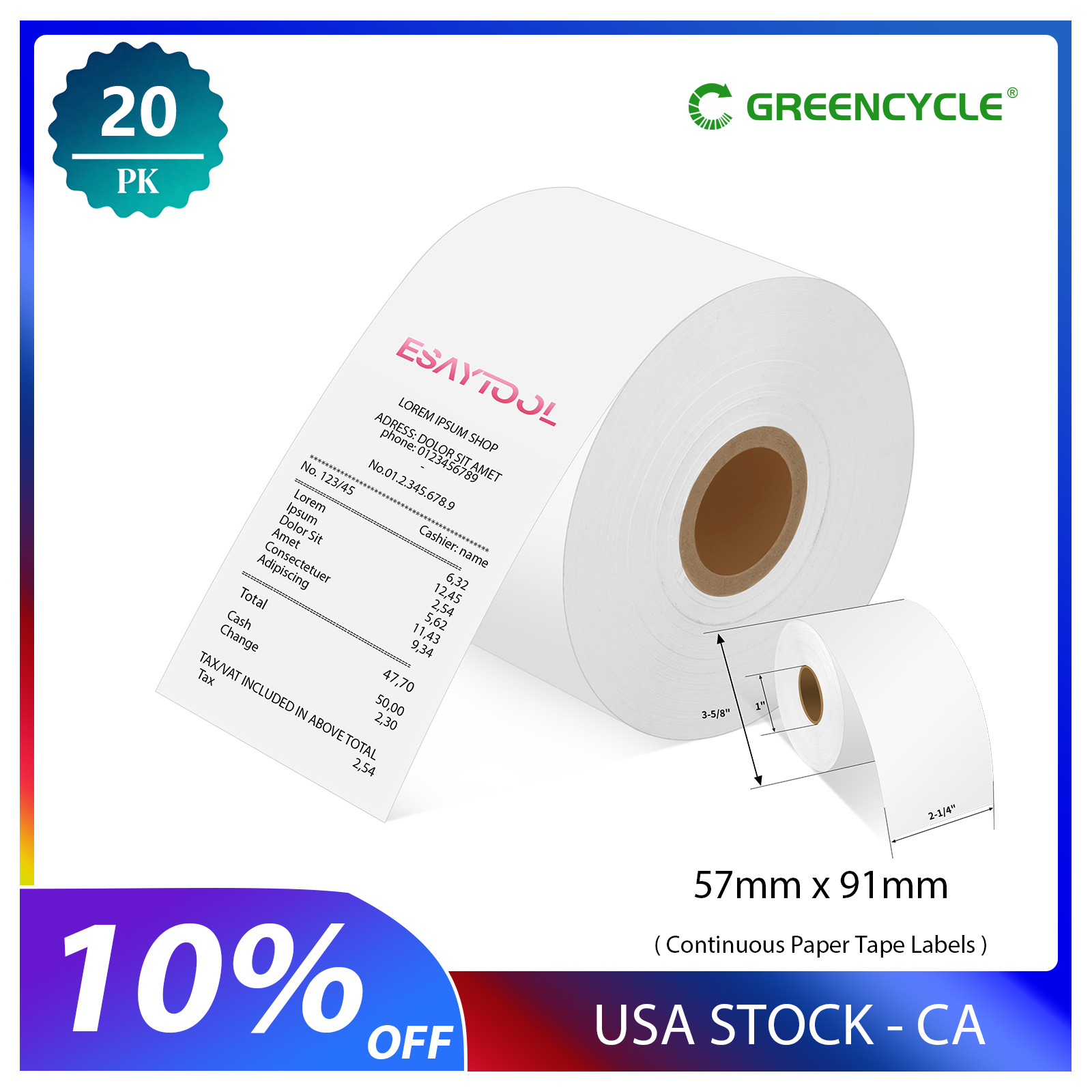 20ROLLS Continuous Paper Label 2 1/4\