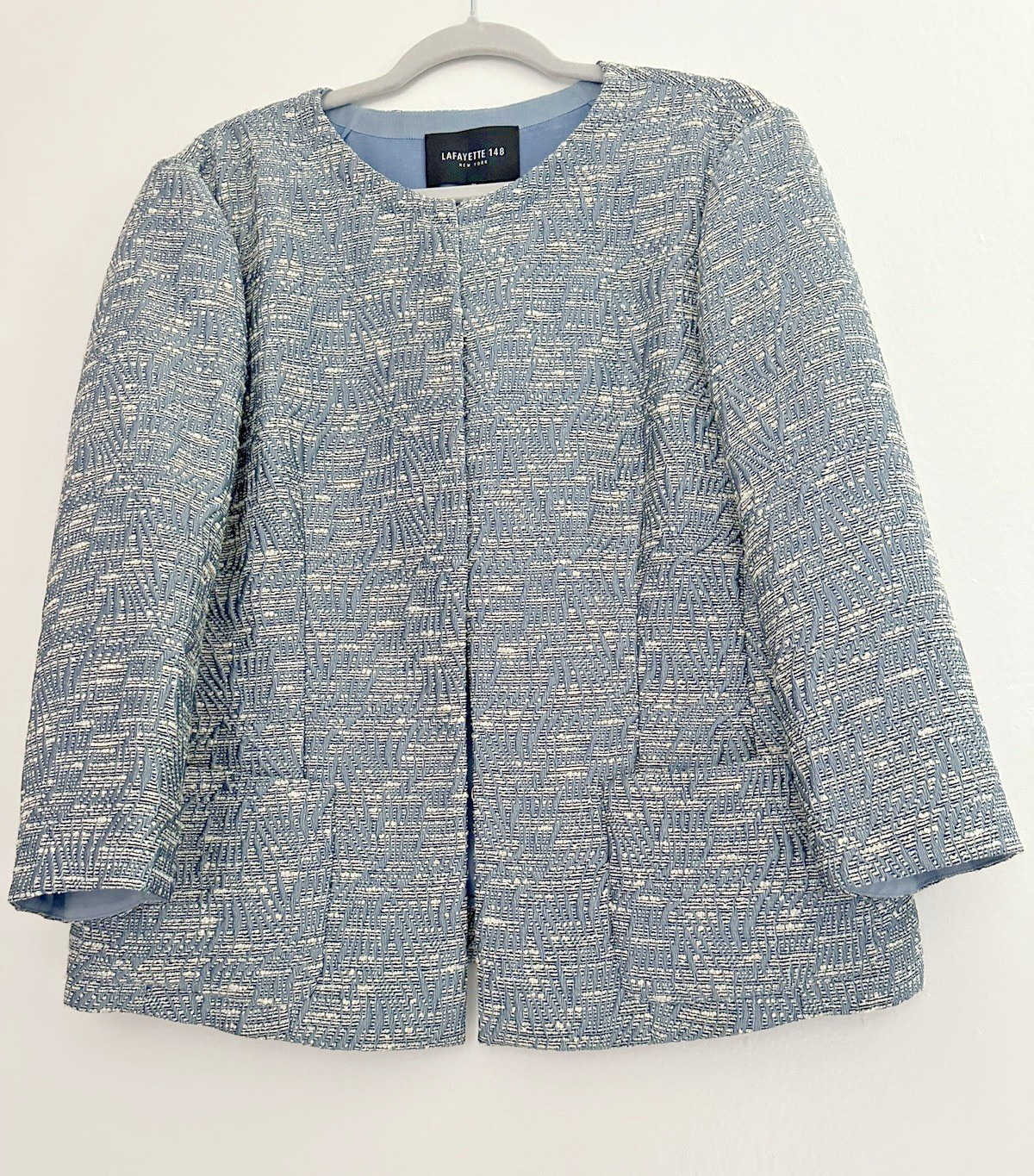 NWT Lafayette 148 NEW YORK Collarless Hidden Closure Blazer Multi Blue/Gray S16