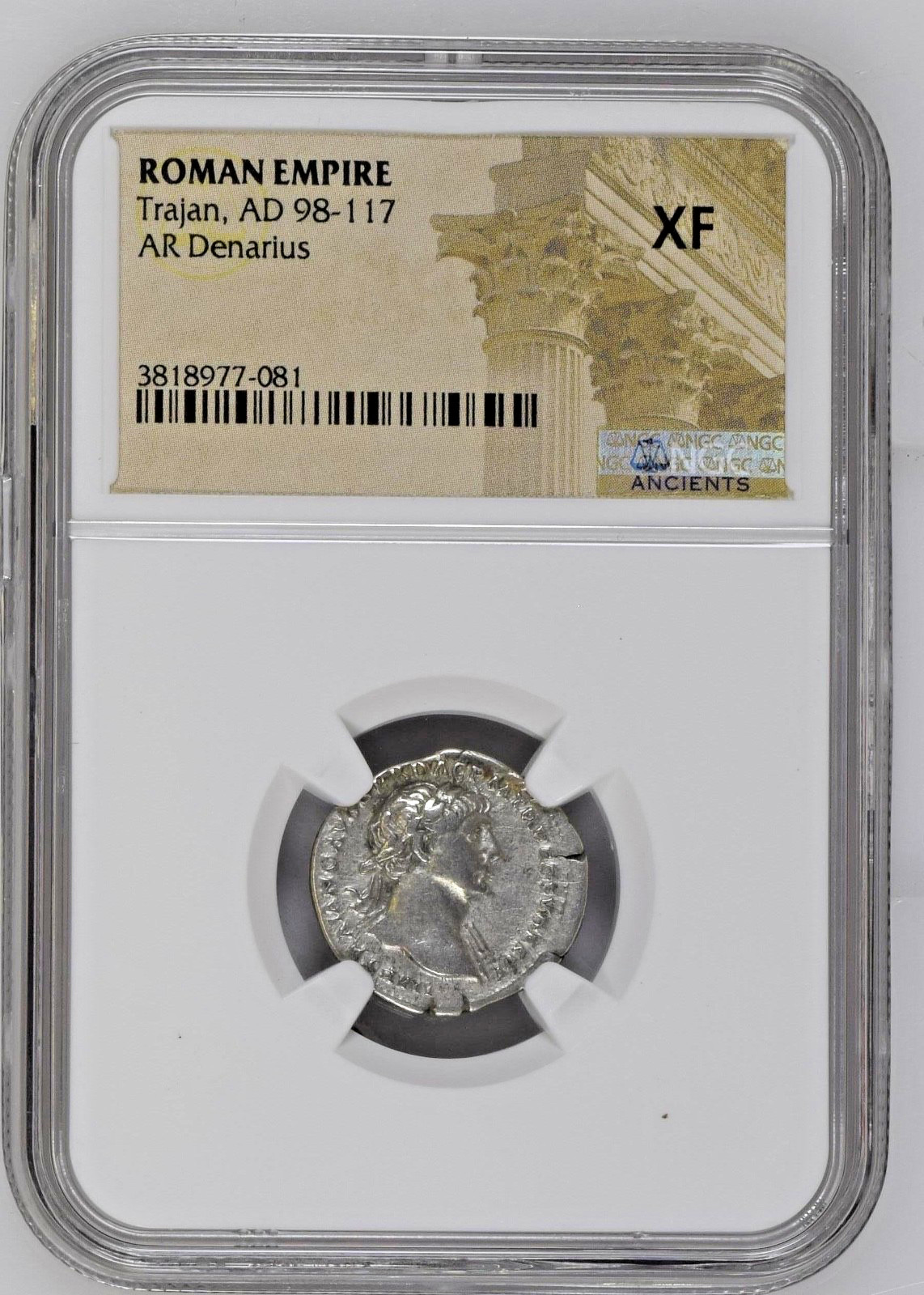 Roman Empire - Trajan AD 112-114 AR Denarius NGC XF Second of Five Good Emperors