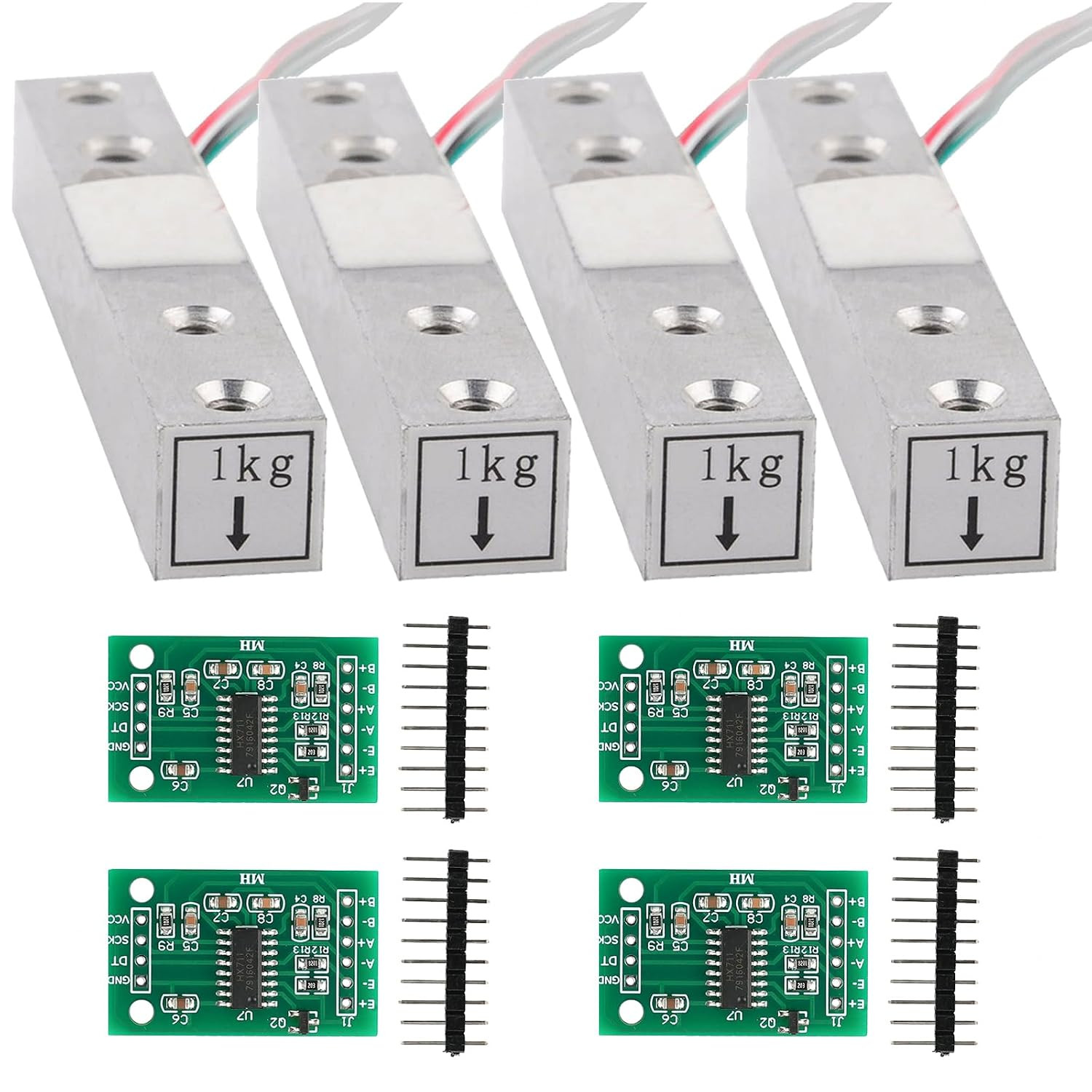 4sets Load Cell Load Cells kit Weight Sensor +HX711 A/D Amplifier Module Weighin