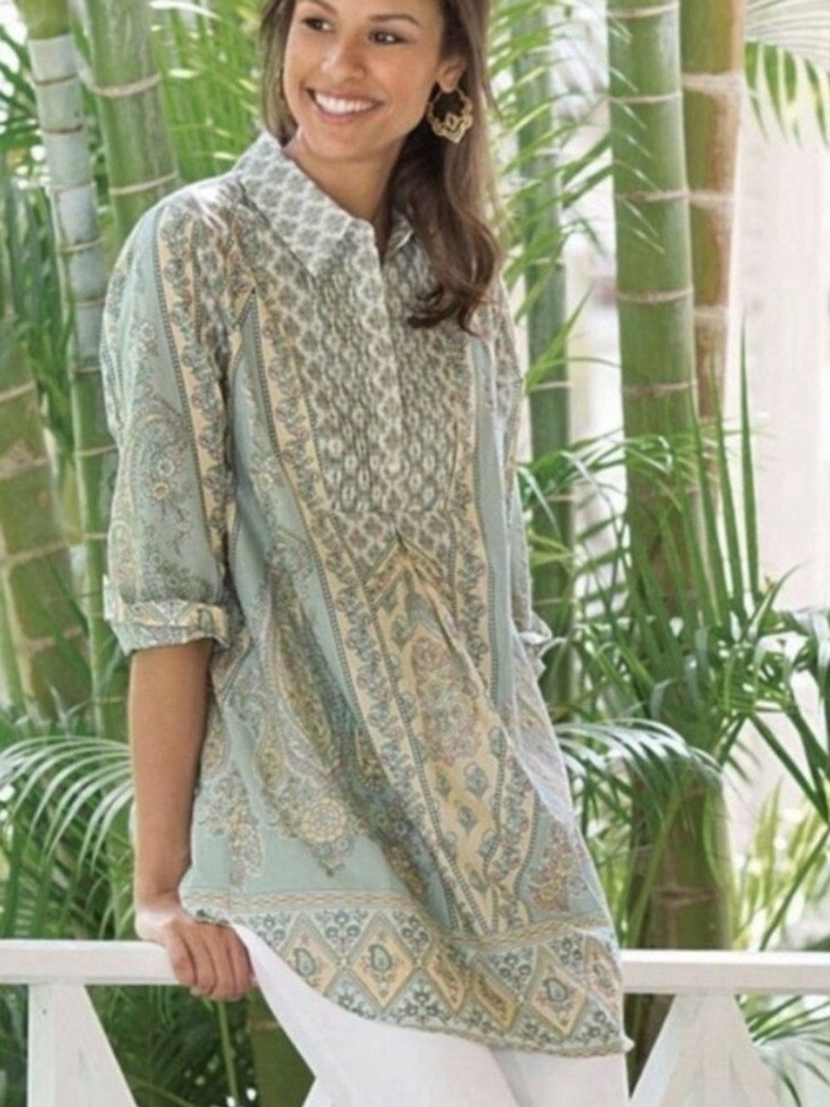 •Soft Surroundings• Tabitha Paisley Boho Cotton Tunic Shirt Size Petite Medium