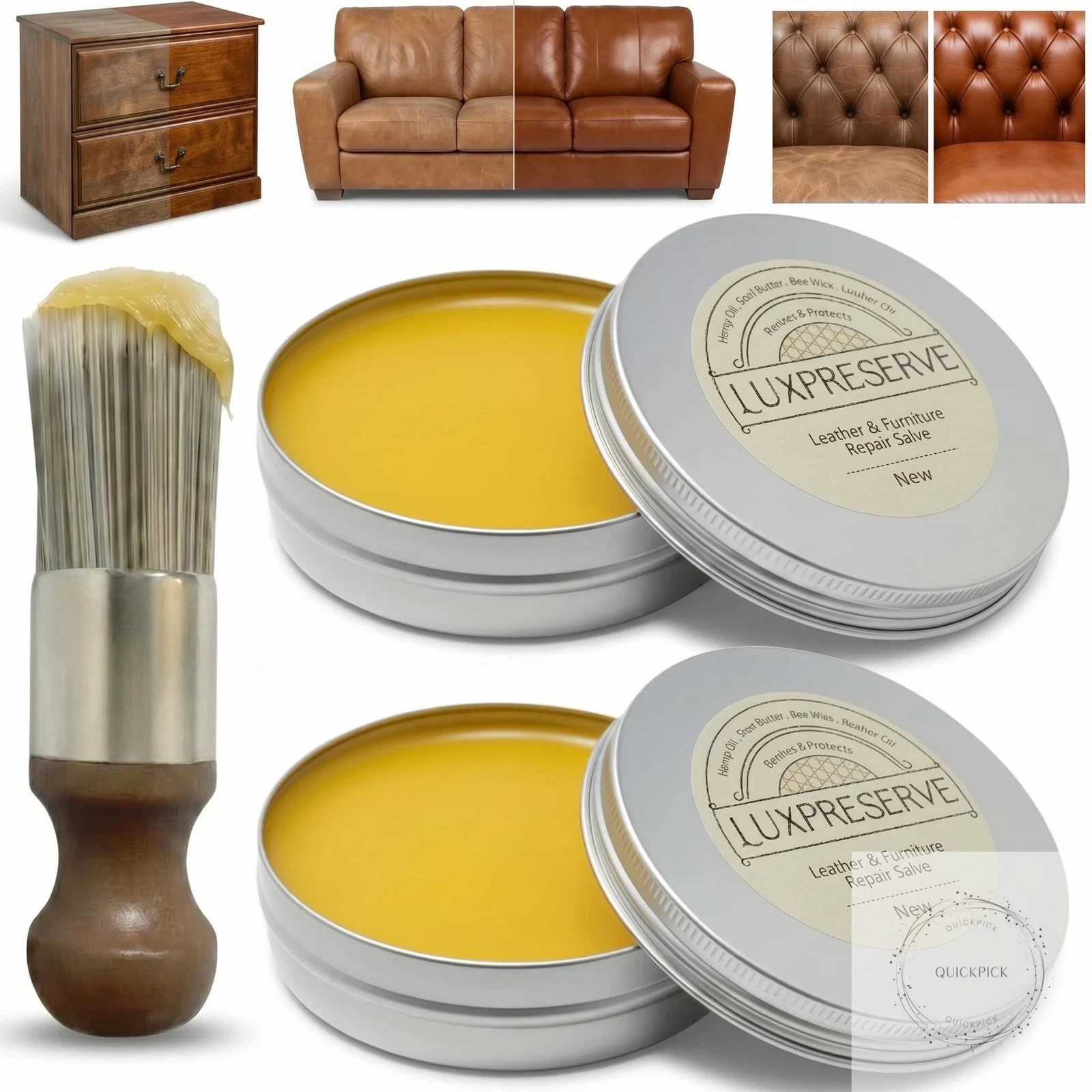 2 Pack Leather Furniture Salve & Brush Set Maintain Leather & Wood Helps Keep