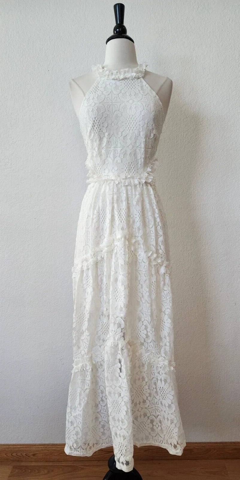 New Anthro Maxi Dress Size Large White Lace Bow Wedding Bride Romantic