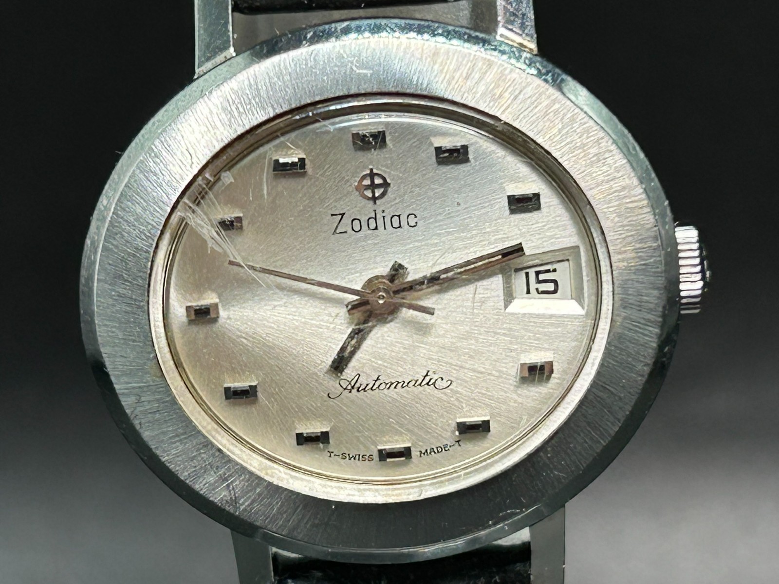 Rare *EXC+4* Vintage ZODIAC Automatic Silver Date Women\'s 27mm Watch From JAPAN