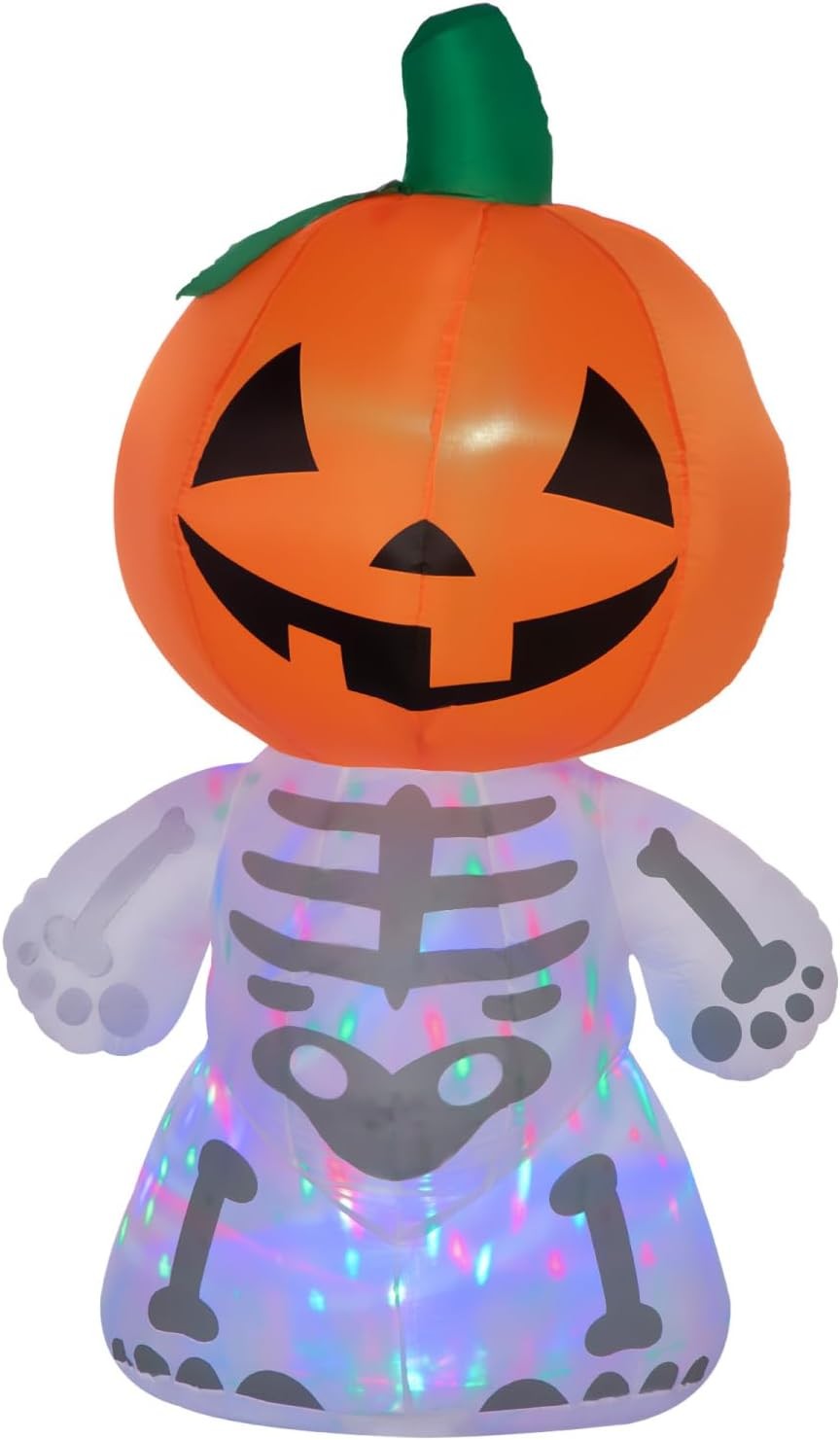 6Ft Halloween Inflatables Outdoor Decorations,Smiling Skeleton Ghost with Pumpki