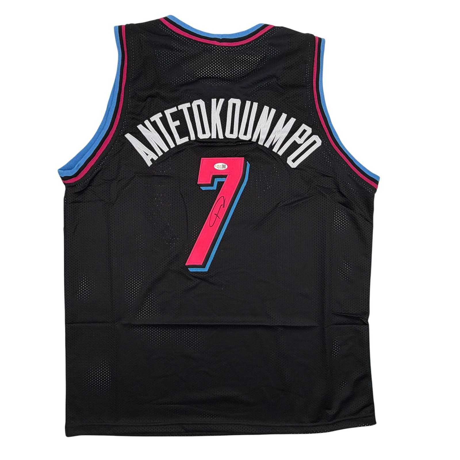 Autographed/Signed Giannis Antetokounmpo #7 Heat Black Vice Jersey JSA COA Autographed/Signed Giannis Antetokounmpo #7 Heat Black Vice Jersey JSA COA