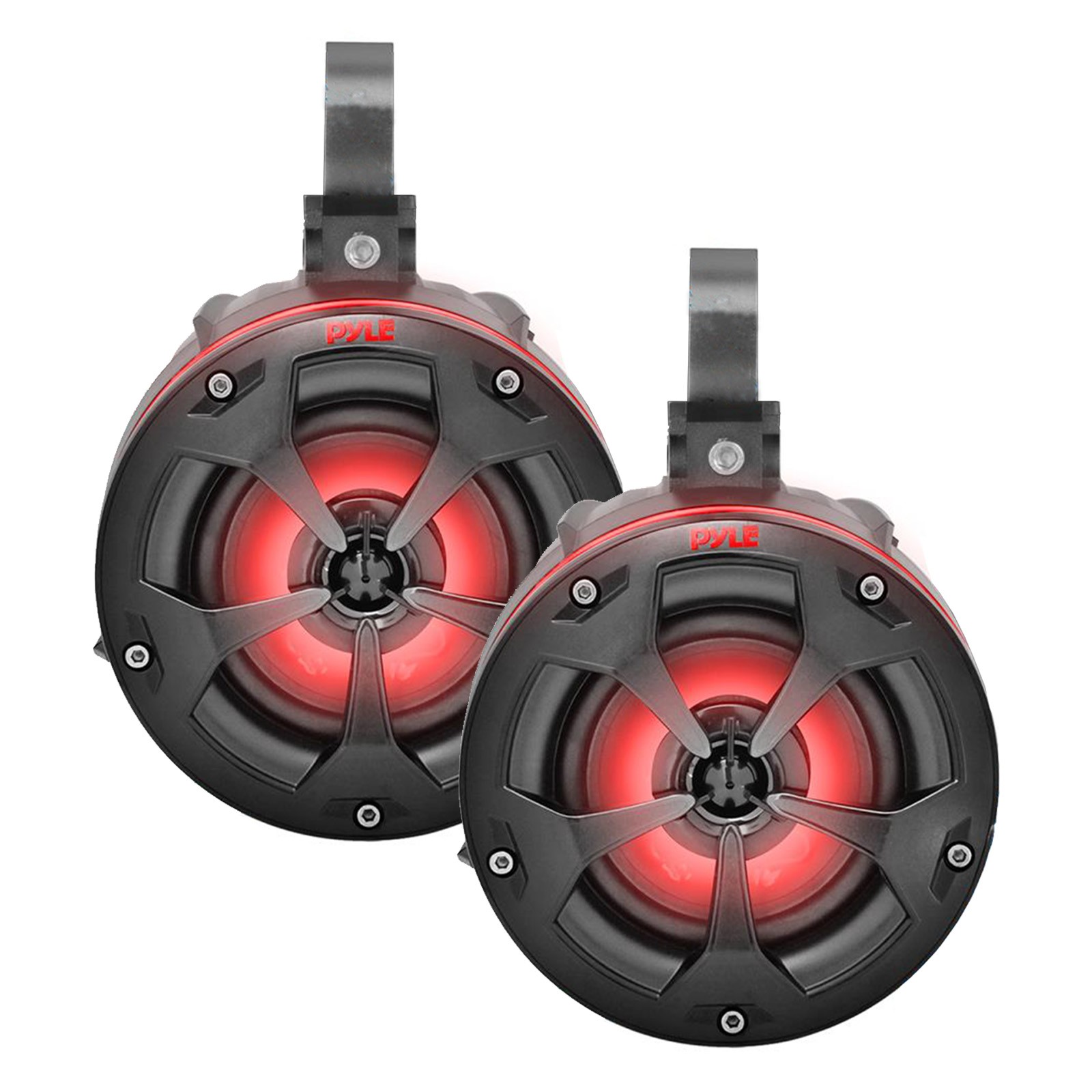 2x Pyle PLUTV44BTR 4’’ 800W Waterproof Off-Road Black Speakers with RGB Lighting