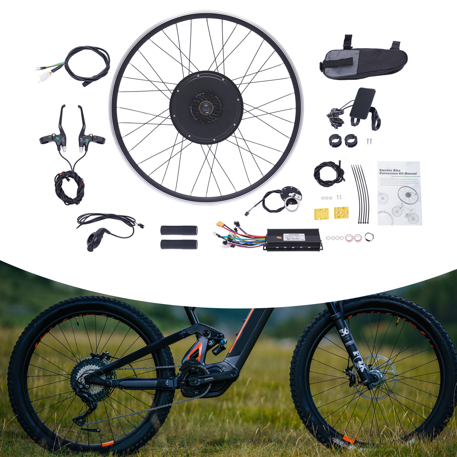 700C 48V 1000W Electric Bicycle Conversion Kit E-Bike Hub Motor Rear Wheel w/LCD