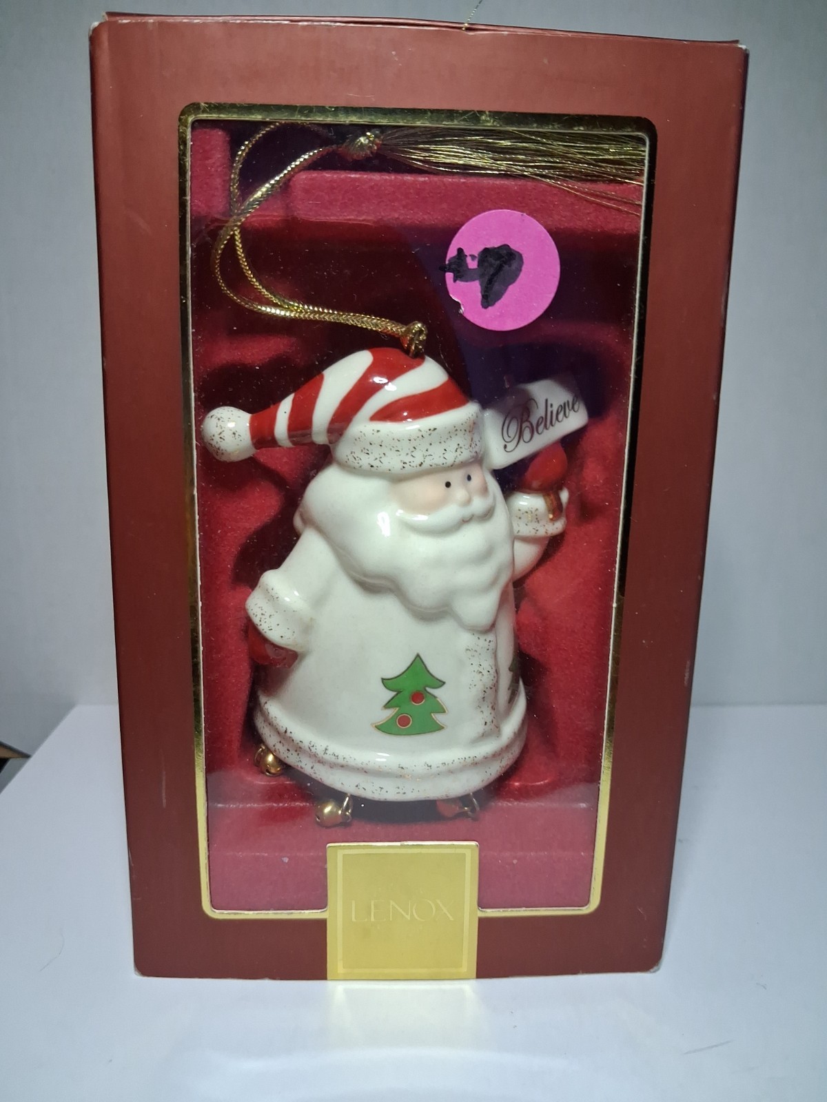 Lenox Santa Believe Porcelain Christmas Ornament Bell 2004 24k Gold Accents MINT