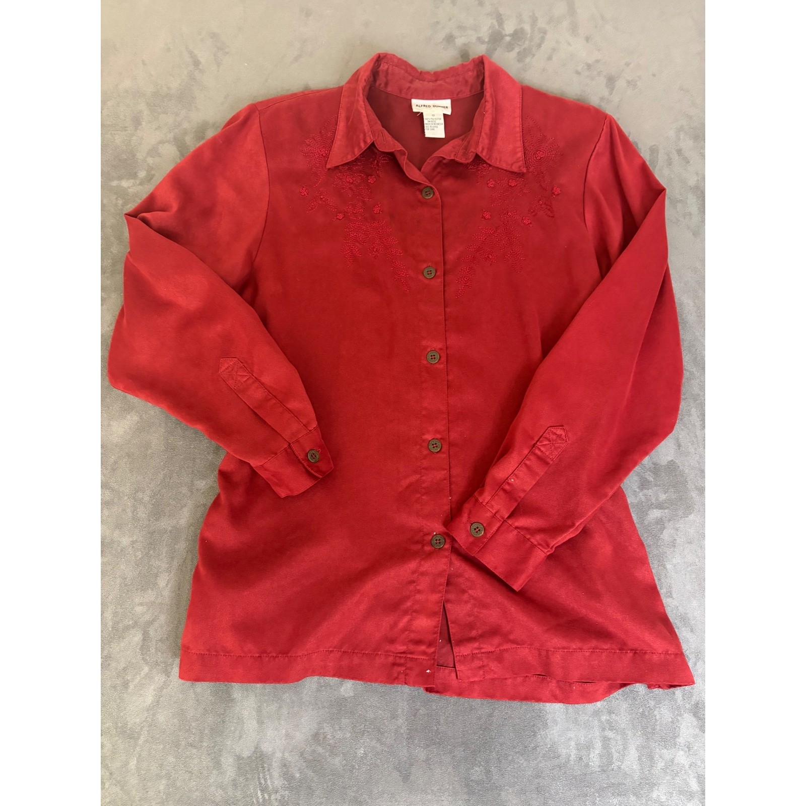 Alfred Dunner Red Embroidered Faux Super Soft Blouse Size 12 Alfred Dunner Red Embroidered Faux Super Soft Blouse Size 12