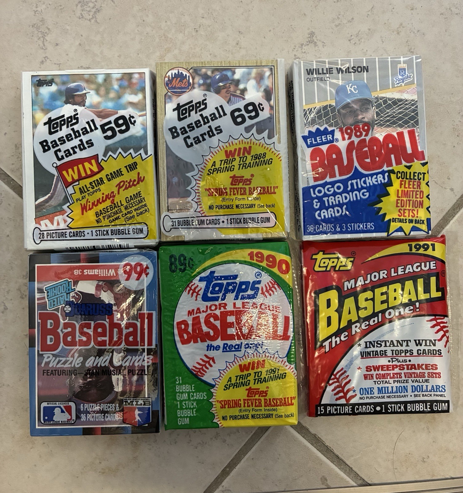 6 Lot Cello 1985-89 Packs Baseball Cards 1985 TOPPS Donruss 1989 Fleer Vintage