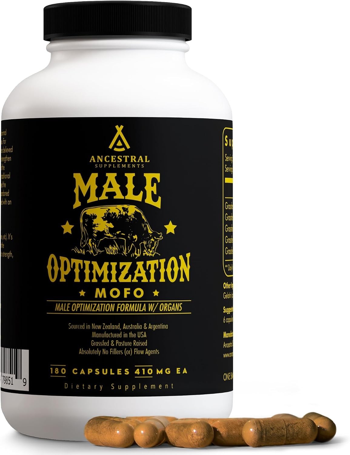 Ancestral Supplements Mofo Men's Beef Organ Capsule Supplement, 180 Ct