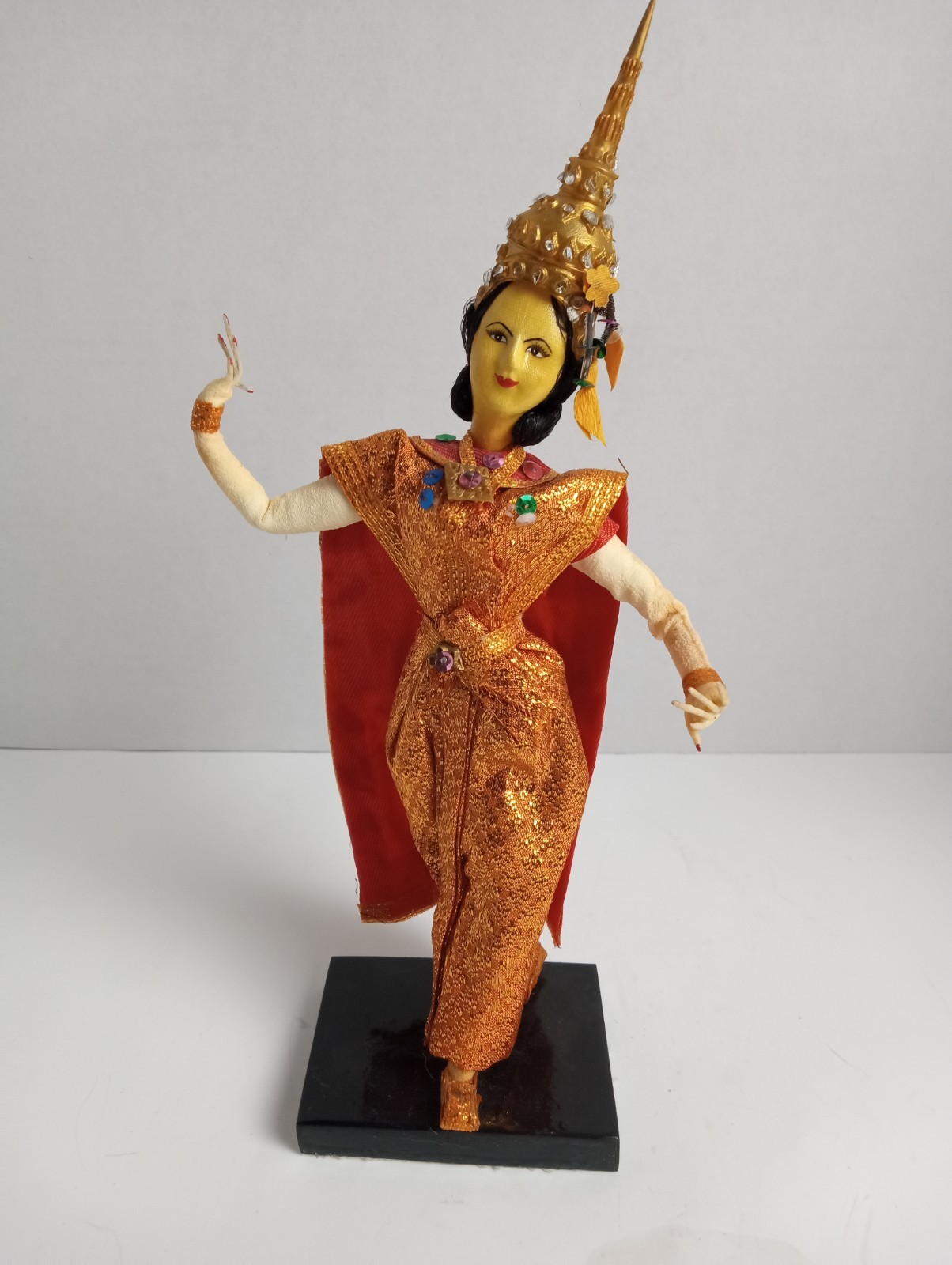 Vintage Thai Dancer Doll Thailand Traditional Costume Wooden Stand Folk Art Vintage Thai Dancer Doll Thailand Traditional Costume Wooden Stand Folk Art