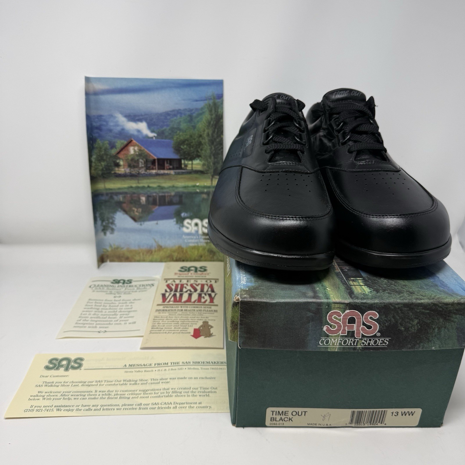 SAS Time Out Men’s 13 WW Black Leather Walking Shoes NEW NOS Made in USA Box