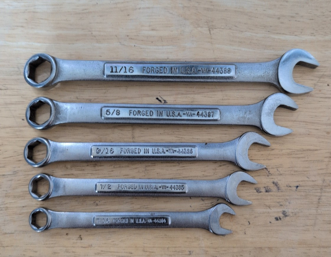VTG Craftsman 5pc SAE 6PT Combination Wrench Set 6 Pt USA Series VA 7/16 VTG Craftsman 5pc SAE 6PT Combination Wrench Set 6 Pt USA Series VA 7/16