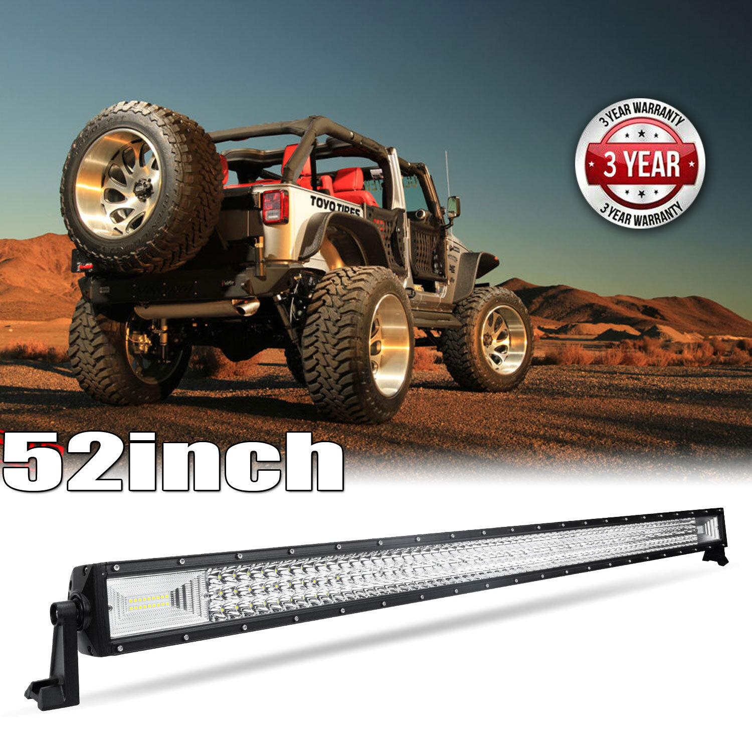 52inch 3500W Tri Row LED Work Light Bar Off Road Spot Flood Combo Driving SUV 50
