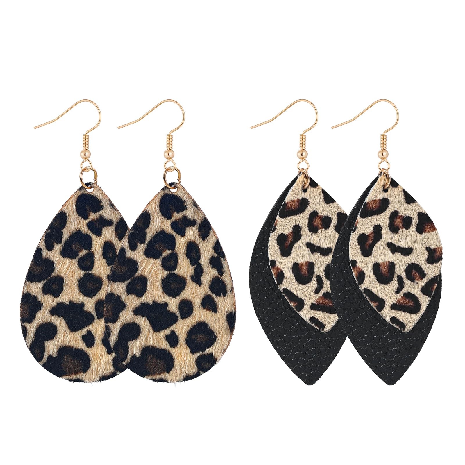 4 PCS Leopard Print Earrings, Faux Leather Cheetah Earrings