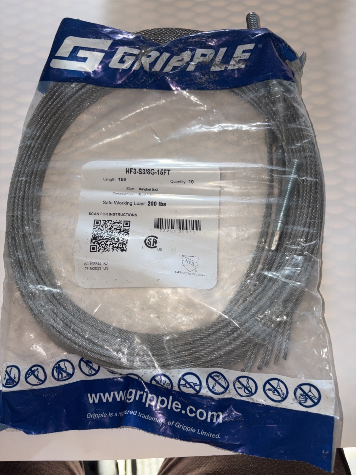 Gripple Hf3– S3/8G – 15 Foot 200 Pounds Working Load 10 Pieces Gripple Hf3– S3/8G – 15 Foot 200 Pounds Working Load 10 Pieces