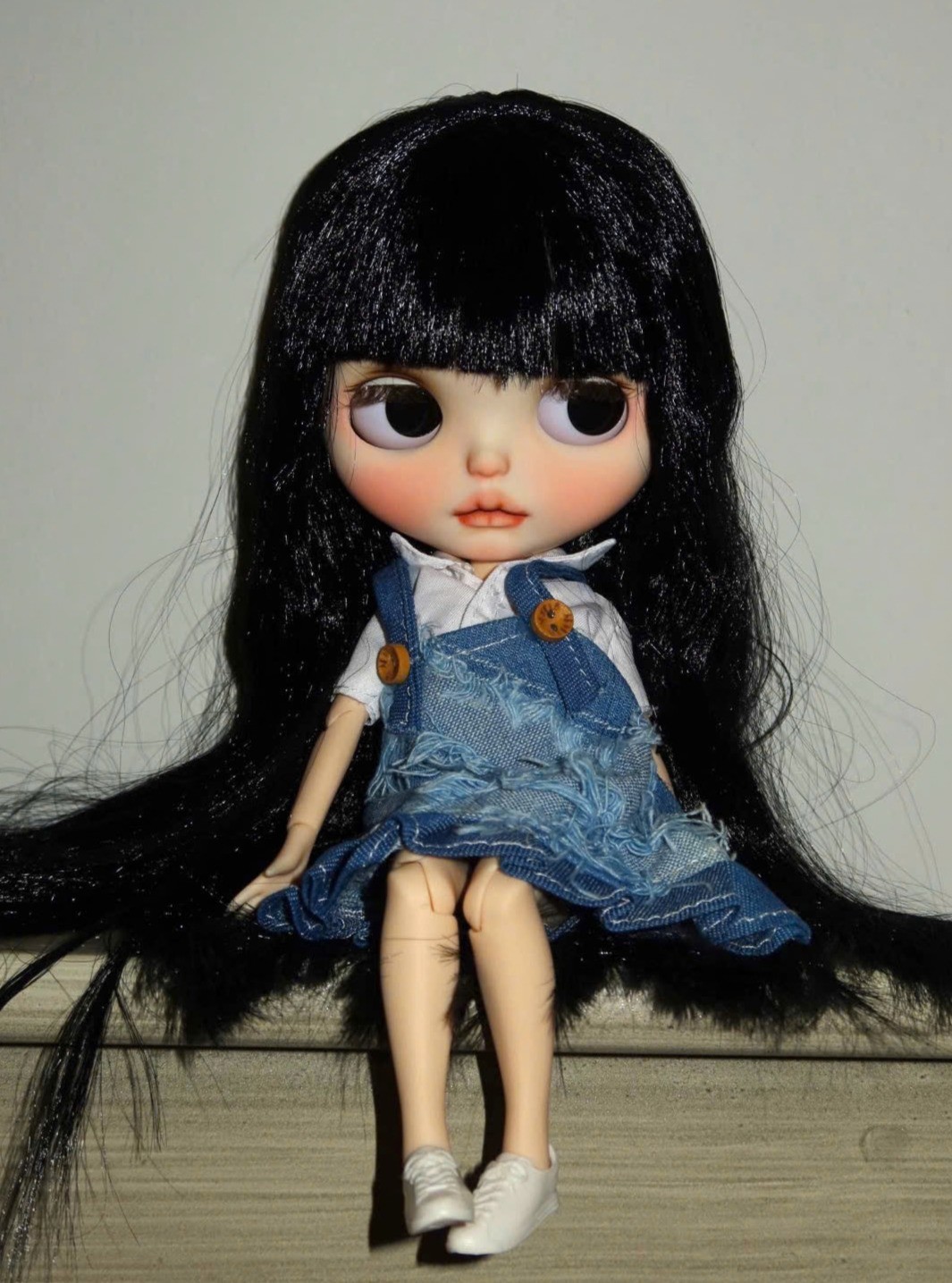 OOAK Custom Blythe Doll Hand-Faceup Sweet Girl Style Black Hair w/Bangs