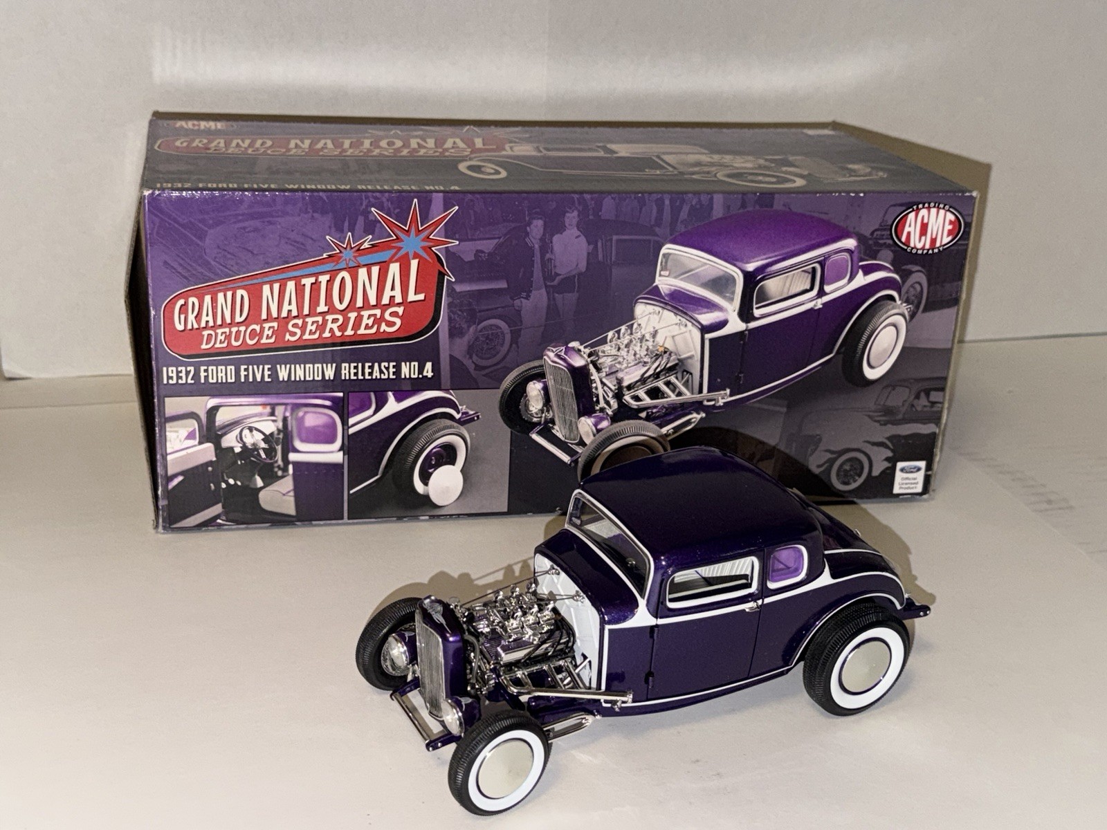Acme 1:18 1932 Ford 5 Window Coupe No.4 Of Grand National Deuce Series Purple Acme 1:18 1932 Ford 5 Window Coupe No.4 Of Grand National Deuce Series Purple