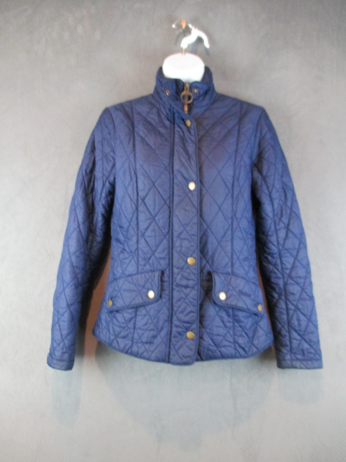 Barbour Jacket Womens 4 Blue Flyweight Cavalry Quilted Lightweight Zip Pockets