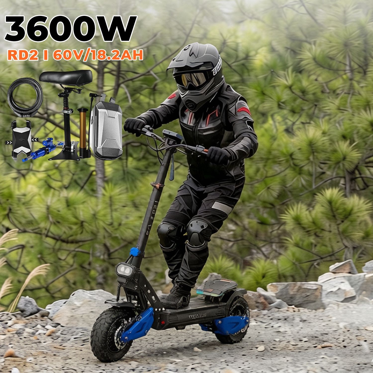 ZIPPYGO APP 3600W 45MPH Electric Scooter for 16-50 Ages +Seat/Steering Damper US