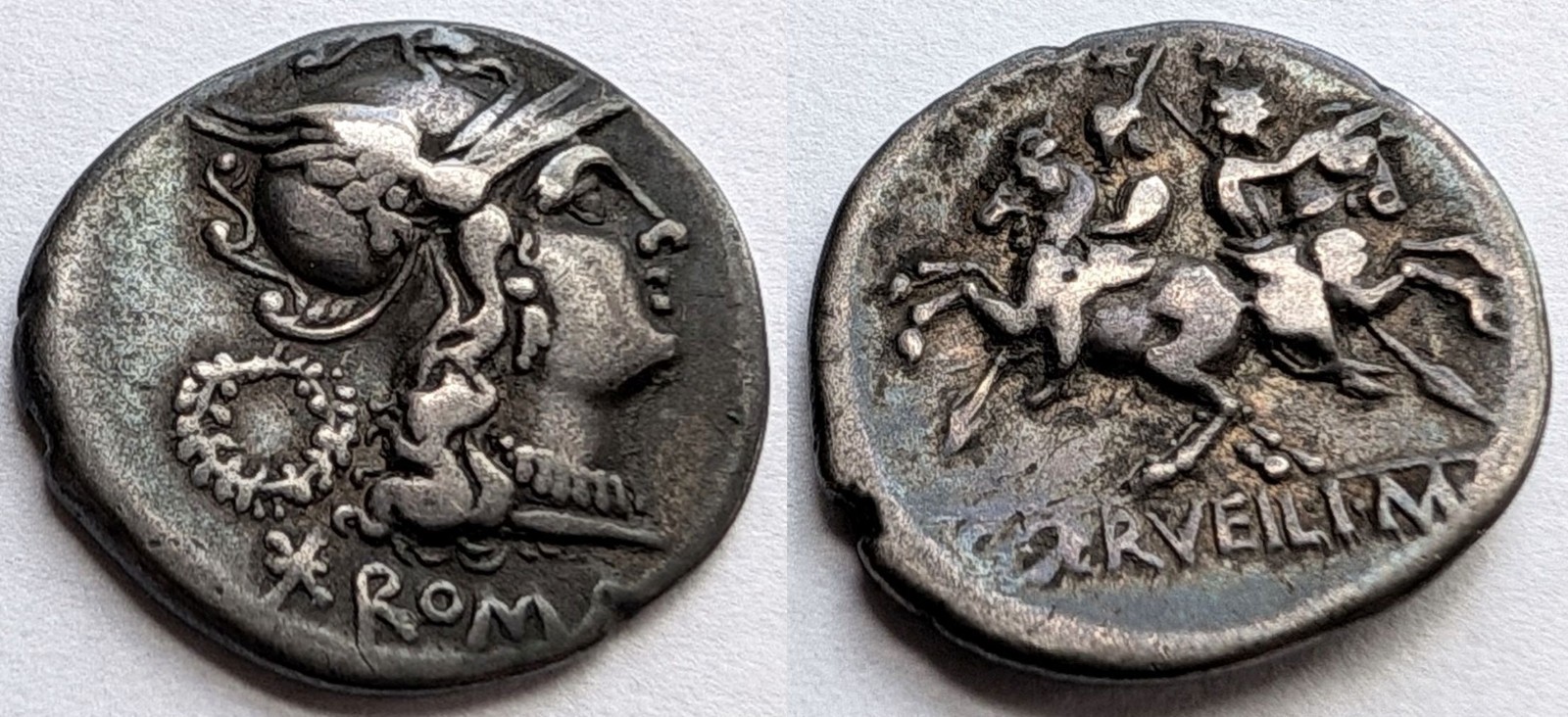 Roman Republic C Servilius Silver Denarius 136 BC Roma Dioscuri BMC 540 3.77g