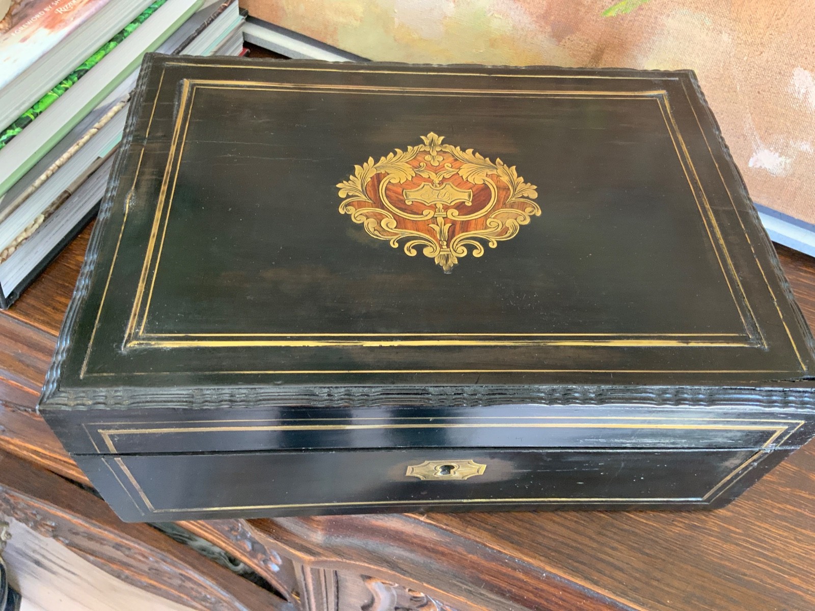 French Victorian Ebonized  Sewing Box C1880 with Initials