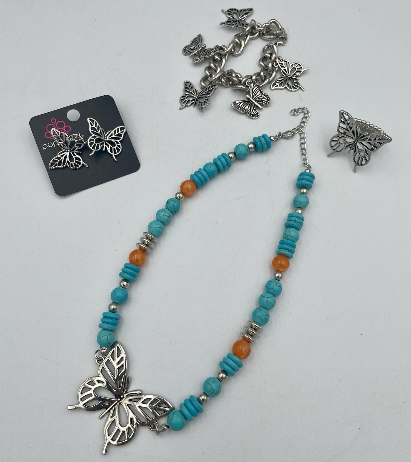 Paparazzi Try As I Flight Turquoise Color Blue Necklace Earrings Bracelet Ring