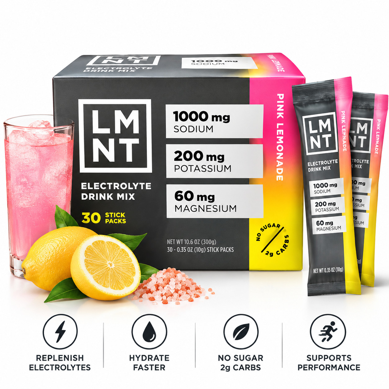 LMNT Electrolytes Pink Lemonade – 30 Pack | Sugar-Free | New