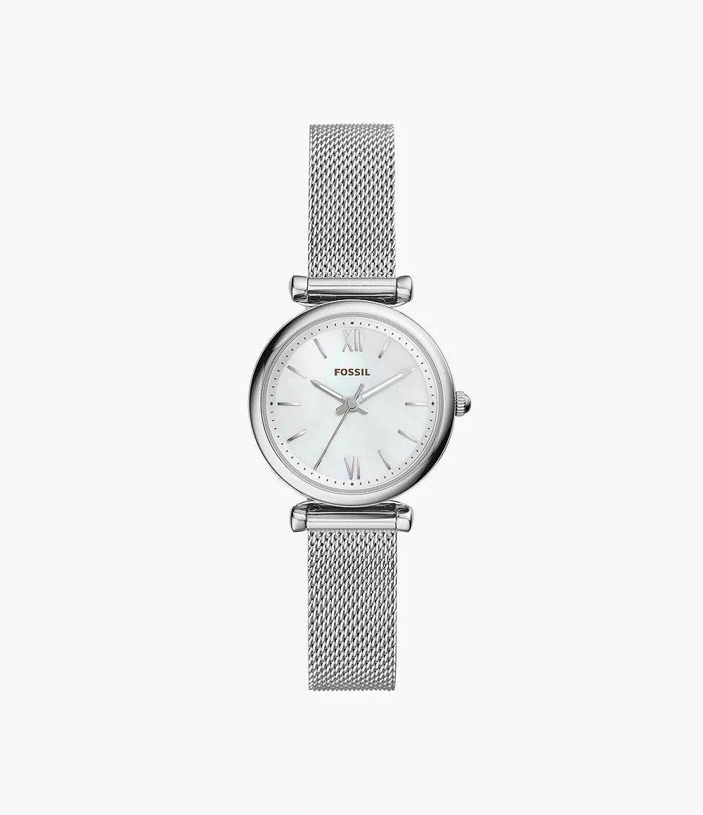Fossil Carlie Mini ES4432 Women\'s 28mm Silver Stainless Steel Mesh Watch