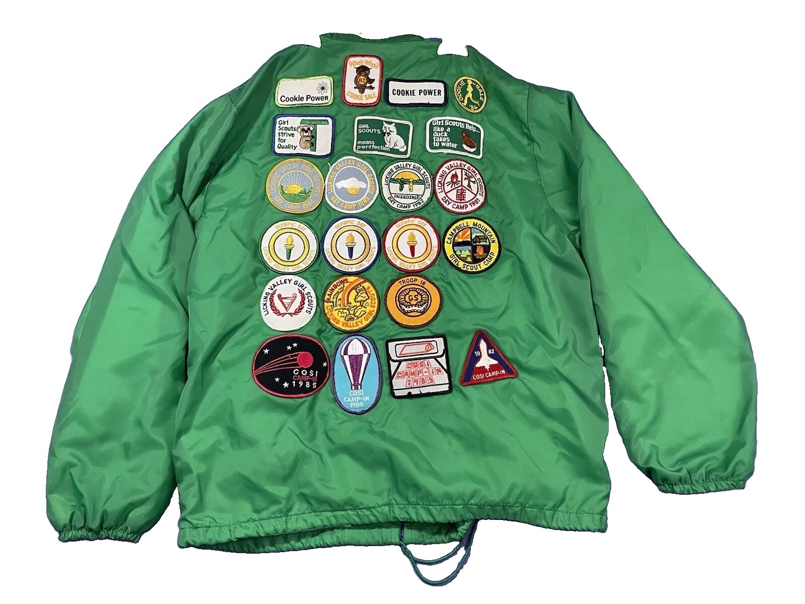 Vintage Girl Scouts Patches Jacket Womens L Green Zipper Windbreaker Hoodie Vintage Girl Scouts Patches Jacket Womens L Green Zipper Windbreaker Hoodie