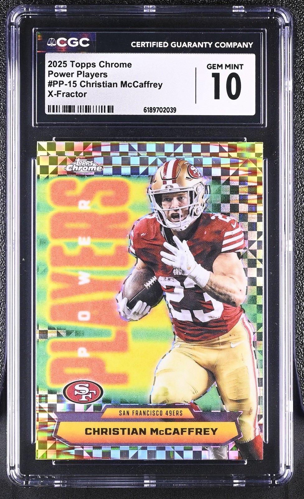 Topps 2025 Chrome Power Players Christian McCaffrey 49ers PP-15 X-Fractor CGC 10 Topps 2025 Chrome Power Players Christian McCaffrey 49ers PP-15 X-Fractor CGC 10