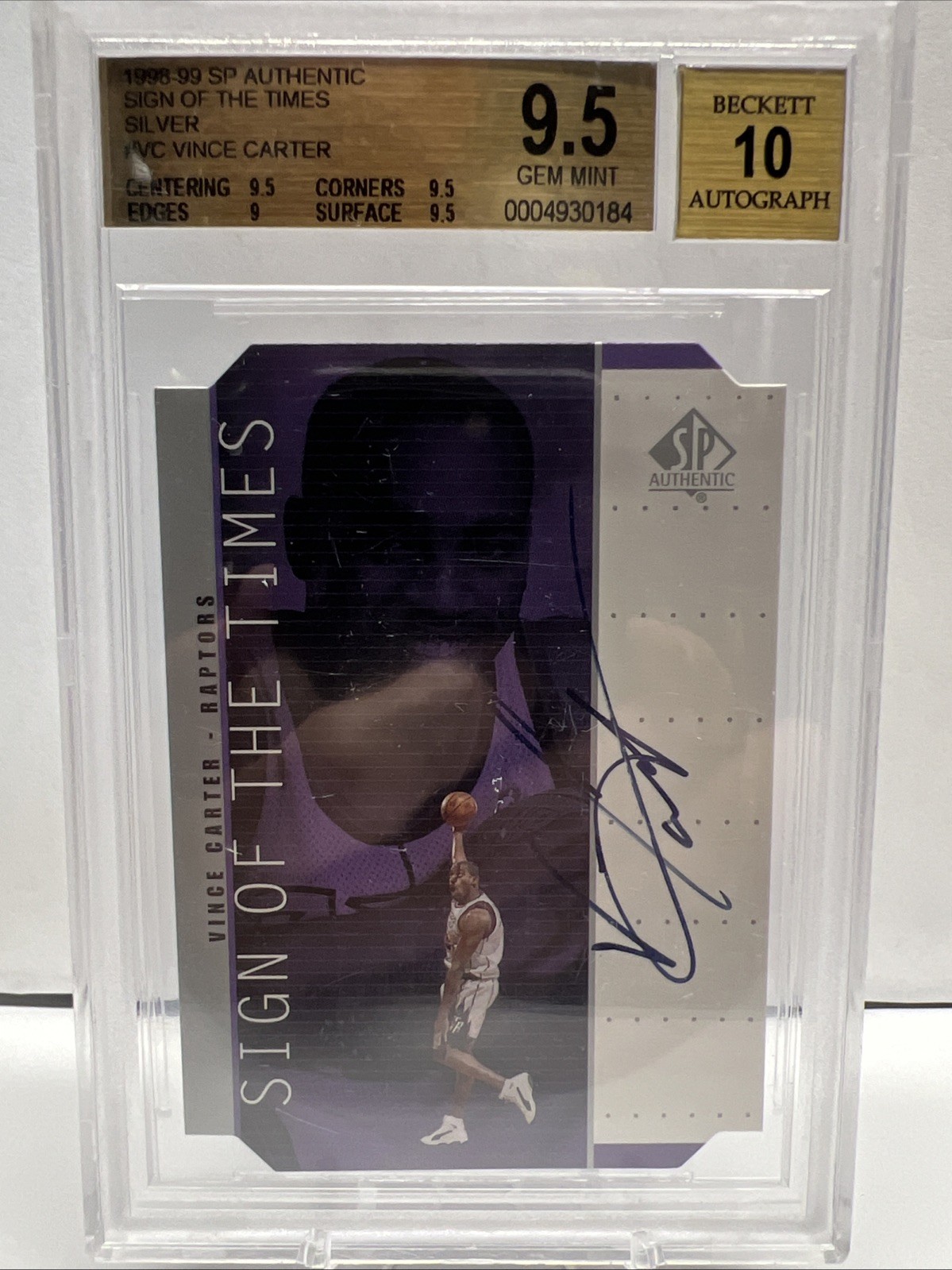 1998-99 SP AUTHENTIC -Sign of the Times Vince Carter #VC Silver Beckett 9.5 1998-99 SP AUTHENTIC -Sign of the Times Vince Carter #VC Silver Beckett 9.5