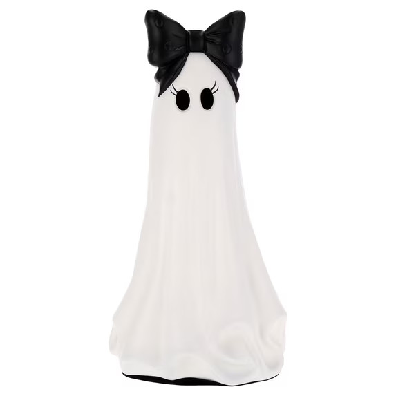 My Texas House Halloween Large Ghost with Bow Decoration, Black and White, 20