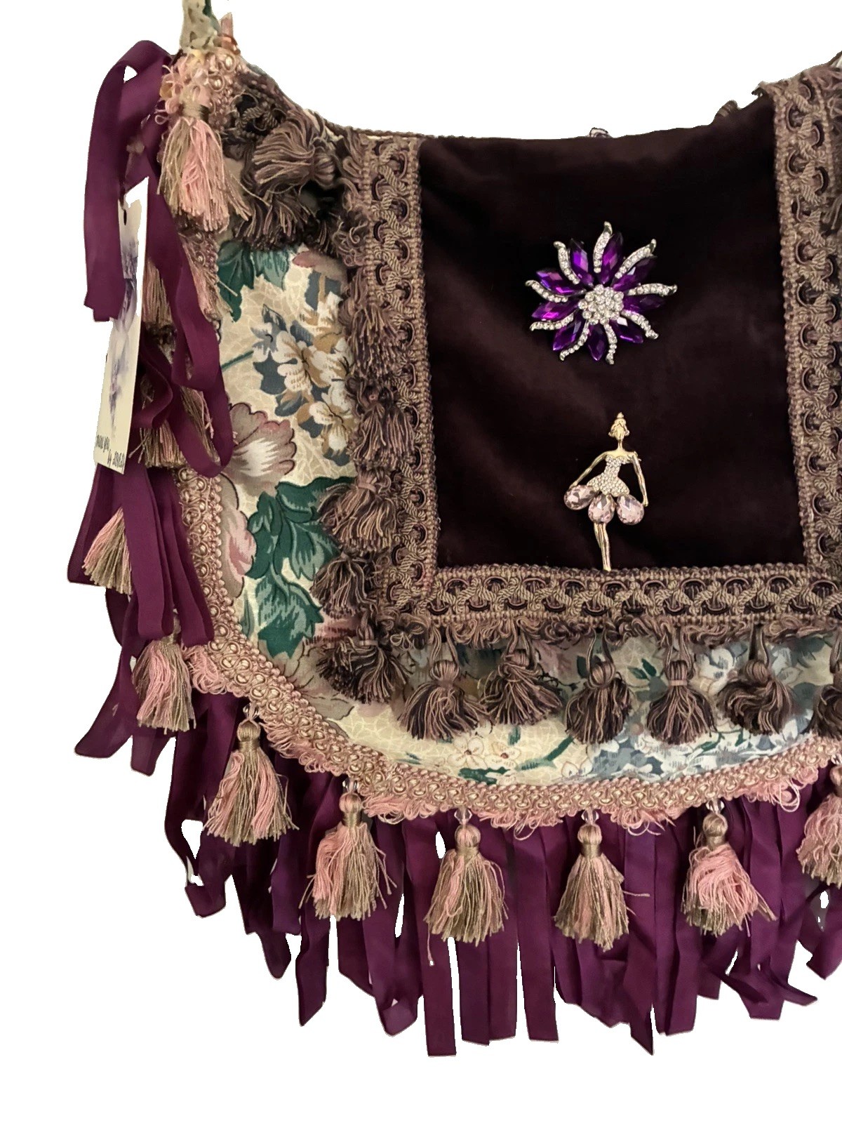 HANDMADE BOHEMIAN RIBOON FRINGE BOHO VINTAGE TRIMS CROSSBODY GYPSY JEWELL ( 7 )