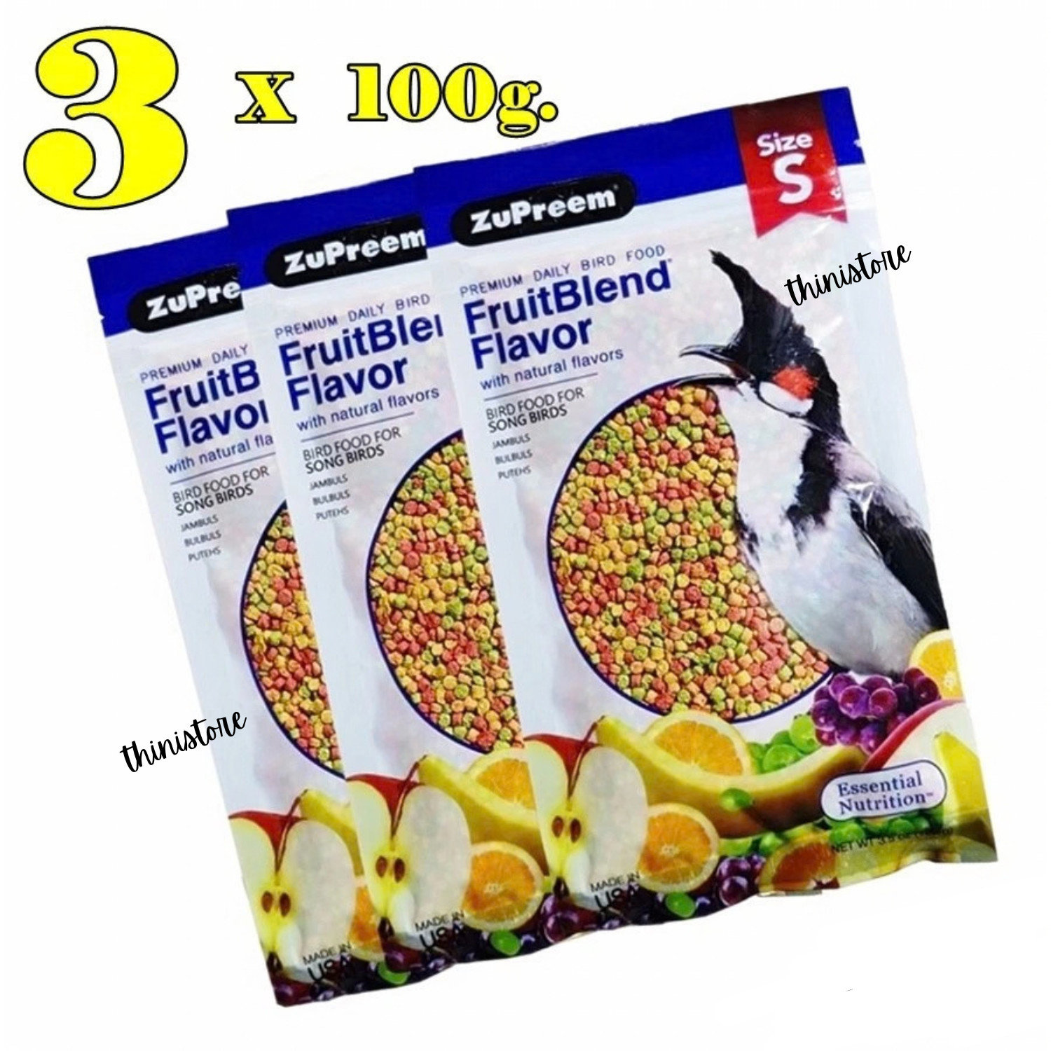 Bird Food Red whiskered Bulbul Zupreem Fruitblend Fruit Flavor Natural 100g of 3