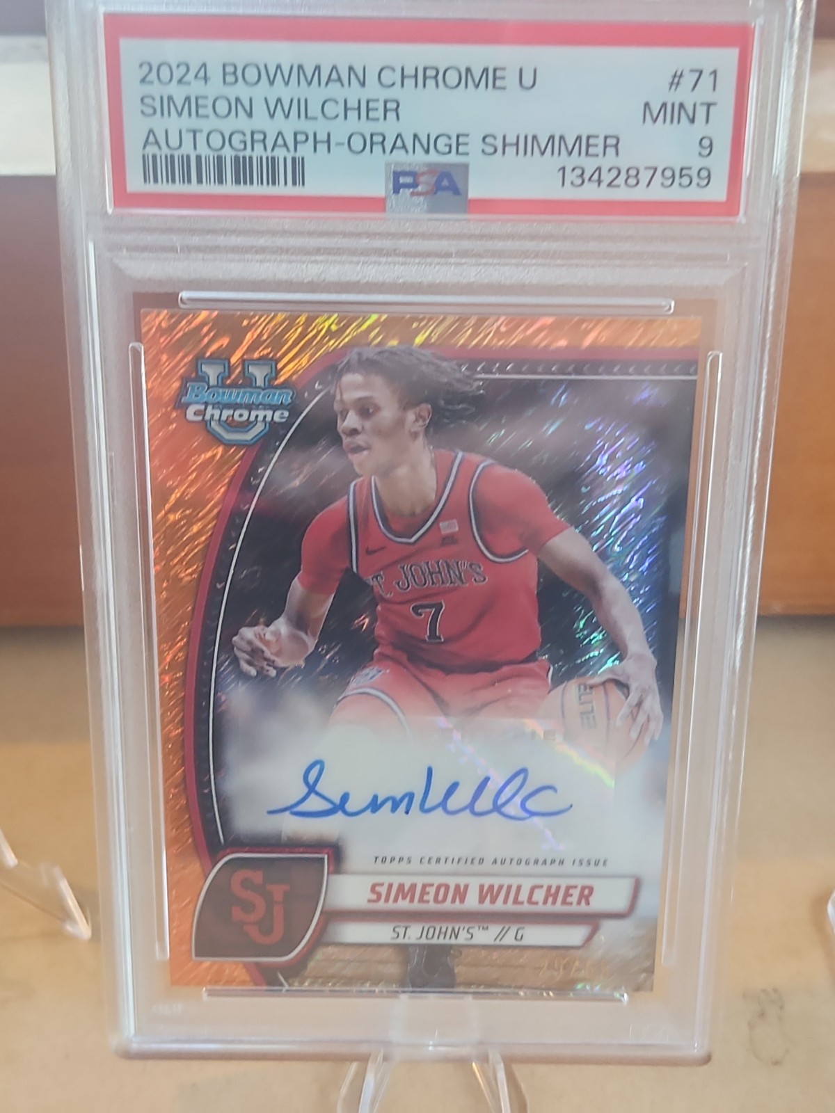 2024 BOWMAN CHROME U AUTO-ORANGE SHIMMER #71 SIMEON WILCHER PSA 9 Pop1