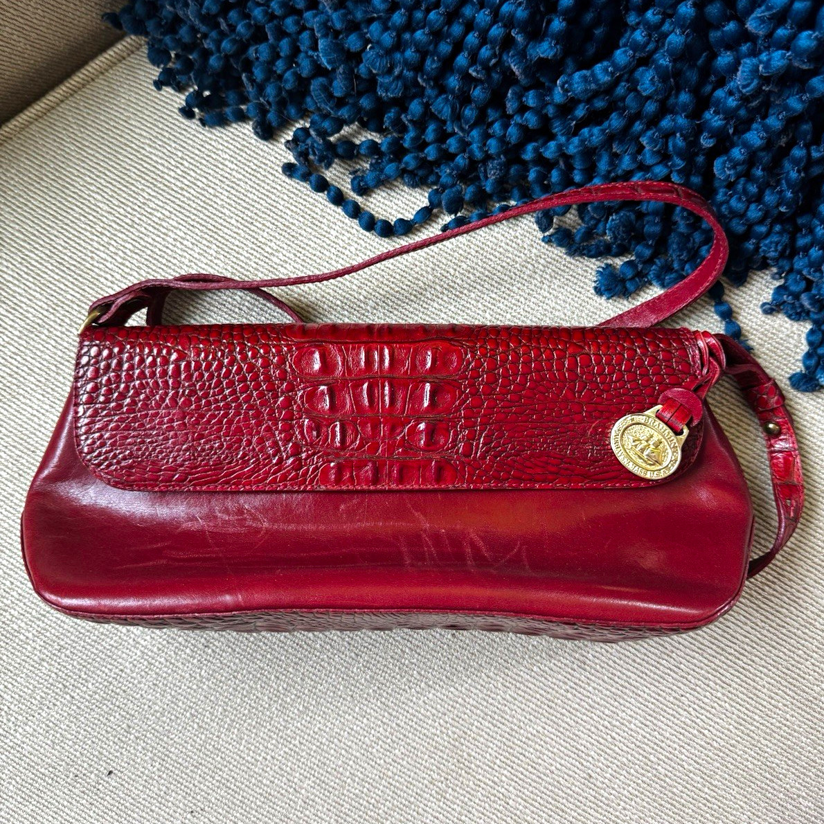 Immaculate Vintage Brahmin Red Croc Embossed Leather Clutch Bag - USA