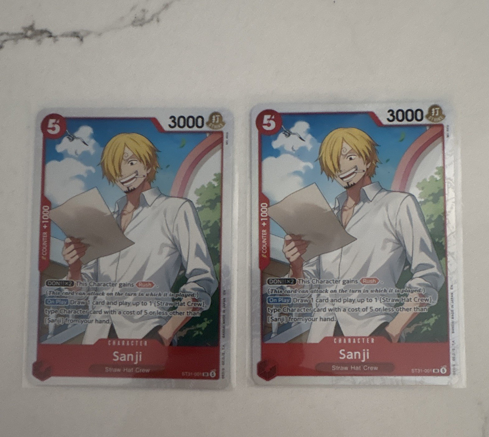 Bandai One Piece Card Game Sanji ST31-001 Red Character Regular Eng x2 Bandai One Piece Card Game Sanji ST31-001 Red Character Regular Eng x2