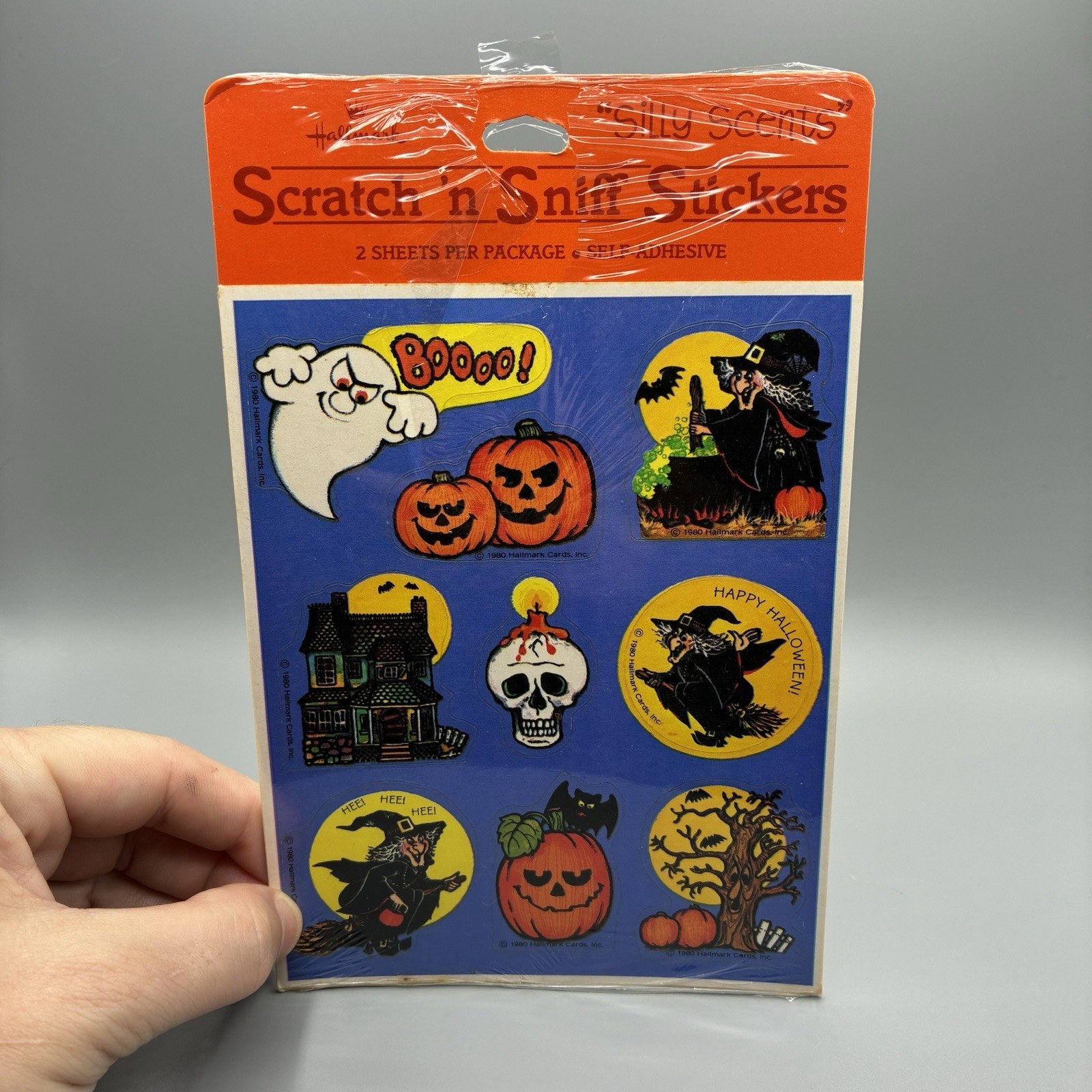 Vintage 1980 Hallmark Scratch N Sniff Halloween Stickers Ghost Witch Pumpkin NOS