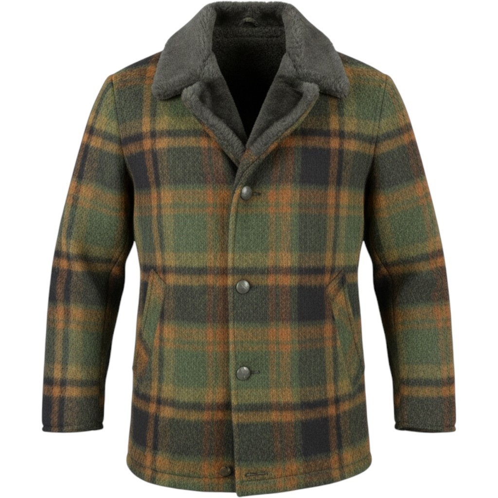 Vintage 70s Campus Wool Plaid Faux Fur Collar Jacket Lined Men\'s 44 Made In USA