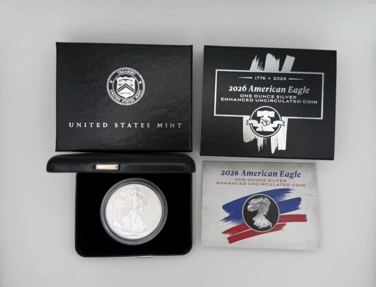 1776-2026 W ENHANCED 1 Ounce Silver Eagle w/250th LIBERTY BELL PRIVY, Box & COA 1776-2026 W ENHANCED 1 Ounce Silver Eagle w/250th LIBERTY BELL PRIVY, Box & COA