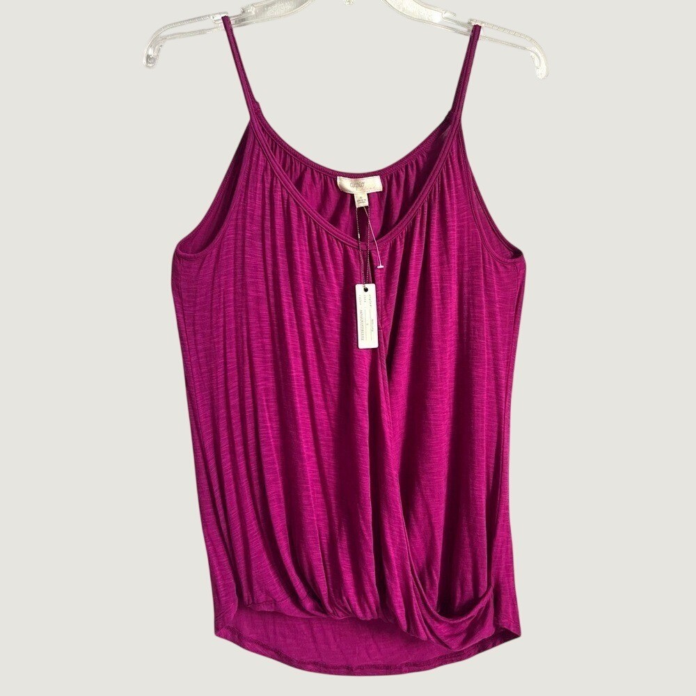 Cupio Blush Womens Small Magenta Faux Wrap Ruched Stretch Tank Top NWT Feminine