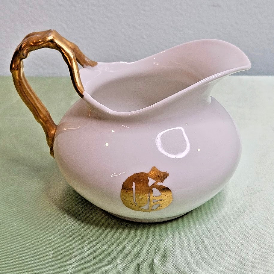 Antique Jean Pouyat Limoges JPL France Gold Over White Pearl Creamer Pitcher