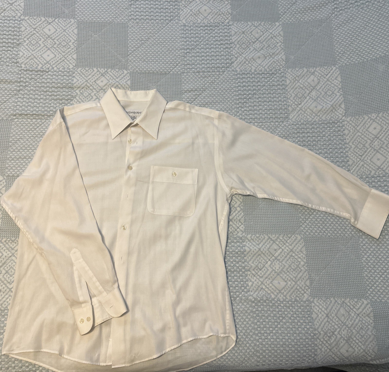 Vintage 70s YSL Shirt Men Large Permanent Press White Button Up Yves Saint