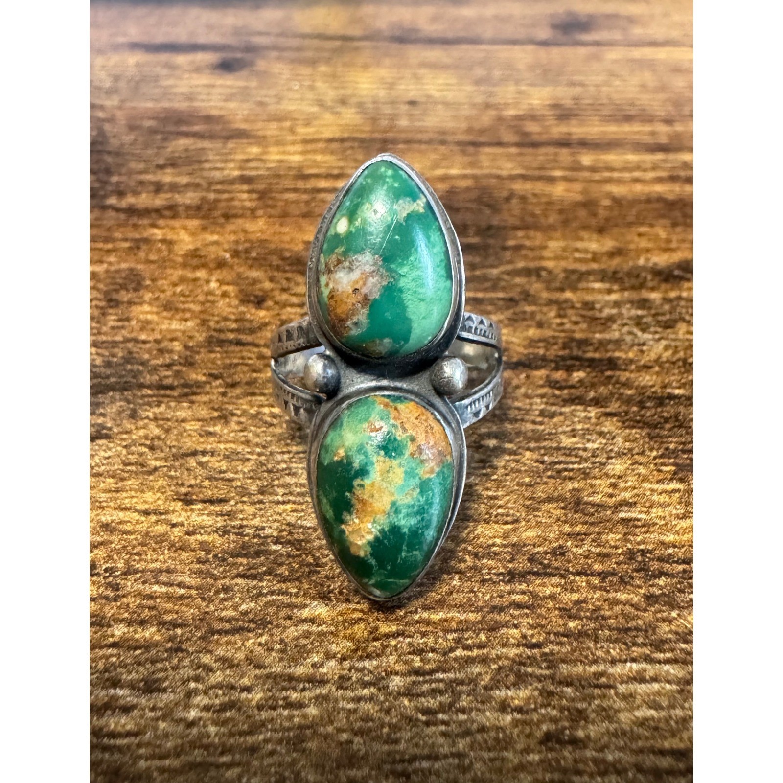 Vintage Fred Harvey Era Green Royston Turquoise Stamped Silver Ring Size 7.25